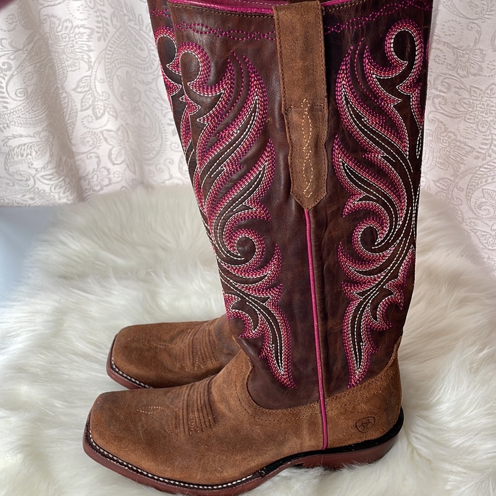 Ariat Brown and Pink Western Heeled Boots - Picture 9 of 13